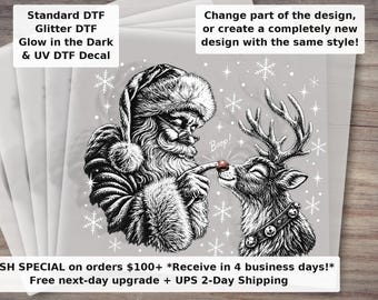 Vintage Santa Claus Boop DTF Transfer | Halftone Retro Christmas Reindeer Funny Santa Ready to Press Heat Transfer