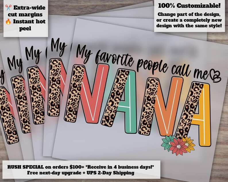 Retro Leopard Nana Shirt Design, Floral Grandma Heat Transfer, Mother's Day Ready to Press, DTF image 1