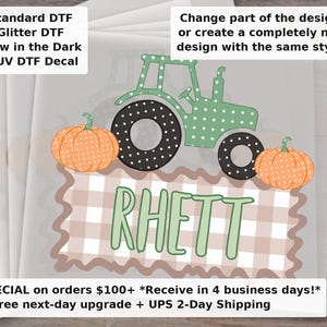 Name Block Swiss Dot Tractor DTF Transfer Gingham Stripe Pumpkin Kids Preppy Custom Ready to Press Heat Transfer