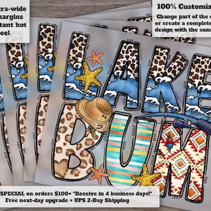 Summer Lake Bum and Sunset - Heat Transfer Ready Design - DTF, Ideal for Press, Beach Summer Theme 画像 1