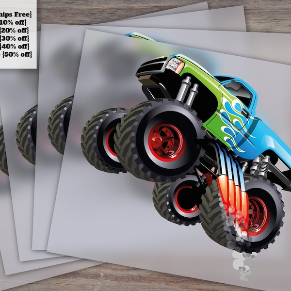 Monster Truck Heat Transfer Design, Ready-to-Press Western Style, Suitable for DTF, Unique Illustration