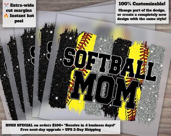Softball Mom Glitter Brush Stroke, Heat Transfer Ready-to-Press, Softball Clip Art, DTF Softball Design, Glitter Heat Transfer