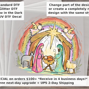 Oh Holy Night Jesus Christmas DTF Heat Transfer Brushstroke Nativity Scene Joy Verse