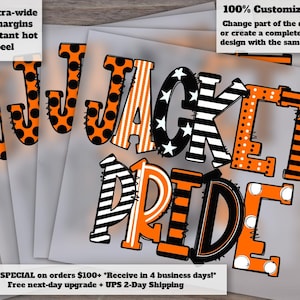 Custom Doodle Design Orange and Black Spirit Tees and Jackets: Jacket Pride DTF Ready to Press and Screen Print Transfers