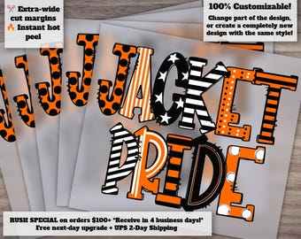 Custom Doodle Design Orange and Black Spirit Tees and Jackets: Jacket Pride DTF Ready to Press and Screen Print Transfers