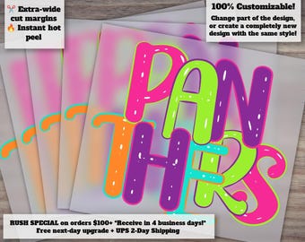 Neon Panthers Heat Transfer | Retro and Bright Mascot Design | Ready to Press | School Spirit | DTF Printing | Sublimation Art
