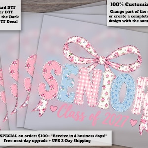 Floral Coquette Senior 2027 Ready to Press DTF Transfer, Preppy Class of 2027 Lace Graduation Heat Press Print