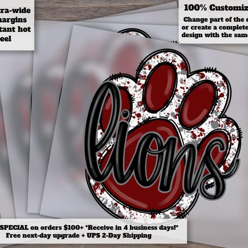 Lions Football Hand Drawn Paw Design Maroon Gray | Ready to Press Heat Transfer | DTF Print | High-Quality Art