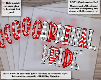 Custom Cardinal Pride Spirit Tee Doodle Design: Ready to Press DTF Print and Transfer