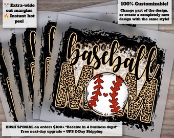 Baseball Mom Shirt Design | Leopard Print | Heat Transfer | Ready to Press | Baseball Mama DTF | Trendy Baseball Apparel Design