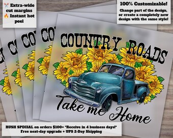 Country Roads Take Me Home Dtf File, Country, Western Dtf, Cowhide, Sunflower, Print Transfer, Truck Dtf, Digital Print, Sublimation Print
