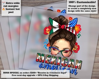 Mexican American Messy Bun Design, Cinco De Mayo and Fiesta Theme, Ready to Press Heat Transfer, DTF - Ideal for DIY Projects