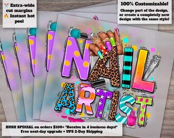 Nail Art Design Heat Transfers for Boss and Techs - Ready to Press and DTF