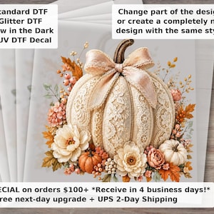 Lace Border Pumpkin , Coquette Fall Shirt Design, Floral Pumpkin Bow, Pumpkin Patch Sweatshirt, Preppy Autumn DTF Transfer Ready to Press