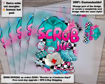 Nurse Life Scrub Design with Smiley Face - Ready to Press Heat Transfer, DTF, Nurse and Pocket Designs, Instant Download
