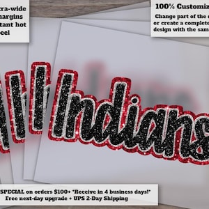 Indians Glitter Sequins Hand Drawn Faux Patch Clip Art | Football DTF Ready to Press Heat Transfer