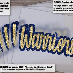 Warriors Glitter Sequins Hand Drawn Art | Faux Appliqué Football DTF Ready to Press | Heat Transfer Design