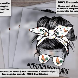 Messy Bun Chicken Lady Design - Commercial Use OK - Ready for Heat Transfer, DTF - 300DPI image 1