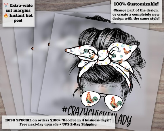 Messy Bun Chicken Lady Design - Commercial Use OK - Ready for Heat Transfer, DTF - 300DPI