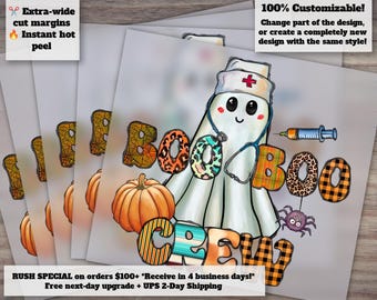Boo Boo Crew, Halloween Pumpkin and Ghost, Spooky Nurse for Hospital, Western Style, Heat Transfer DTF, Ready to Press Design