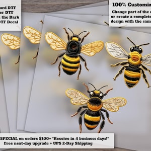 Honey Bee Faux Embroidery Heat Transfer DTF Design