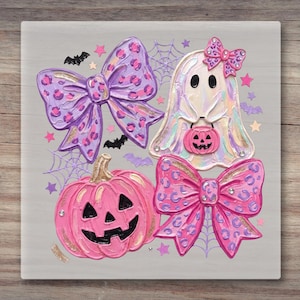 Fantasma coqueto preppy con lazo rosa, transferencia térmica lista para usar / Halloween femenino, transferencia térmica lista para usar imagen 6