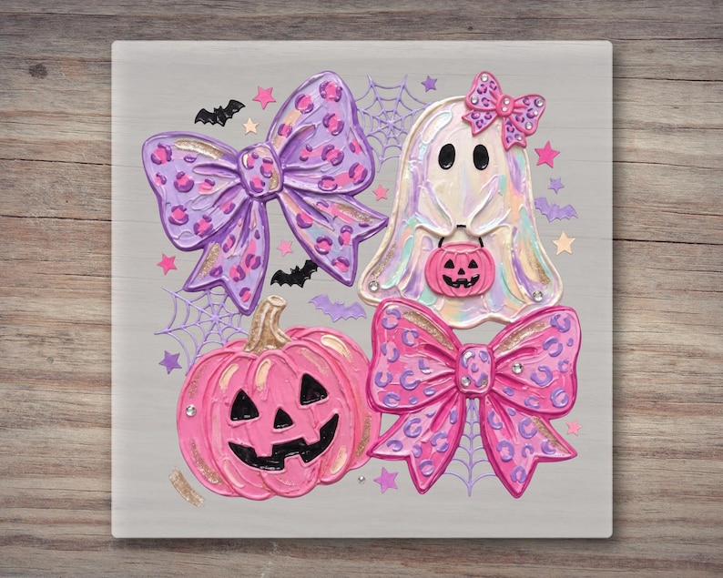 Fantasma coqueto preppy con lazo rosa, transferencia térmica lista para usar / Halloween femenino, transferencia térmica lista para usar imagen 6