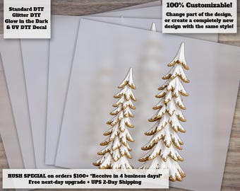 White Glitter Christmas Tree DTF Transfer | Vintage Rustic Holiday Iron On | Ready to Press Winter Home Accent Design