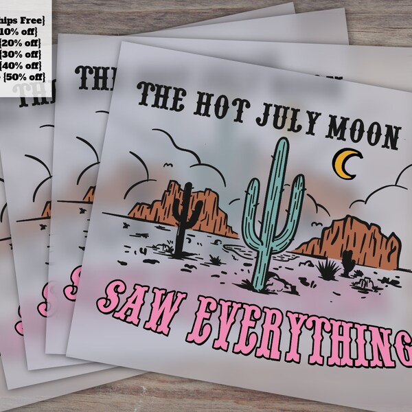 Desert Cactus Under July Moon | Vintage Country Designs, Heat Transfer and DTF Ready to Press for T-Shirts