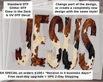 Brushstroke Cow Print Jesus DTF Heat Transfer Western Christian Faith Cowboy Design