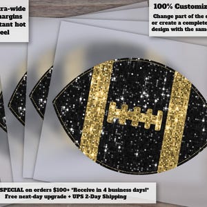 Black and Gold Sequin Football Design | Hand Drawn Glitter Patch | Football DTF Ready to Press Heat Transfer