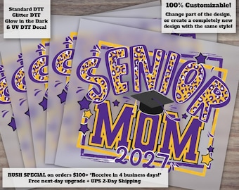 Senior Mom 2027 DTF Transfer Purple Gold Leopard Ready to Press Iron On Heat Transfer Shirt Design