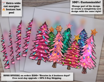 Christmas Tree Light Design - Merry Christmas and Happy Holidays, Ready to Press Heat Transfer for DTF