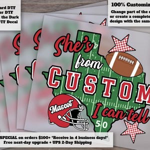 Custom Football Team DTF Transfer - School Spirit State Outline City Gameday Ready to Press Iron On