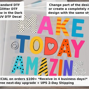 Make Today Amazing DTF Transfer - Kindness and Positivity Doodle Design, Preppy Girly Encouragement Iron On Transfer