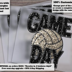 Volleyball Game Day Graphic, Faux Glitter and Sequin Design, Feminine Volleyball Press, Heat Transfer for DTF, Apparel Decoration