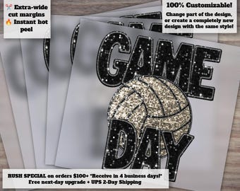 Volleyball Game Day Graphic, Faux Glitter and Sequin Design, Feminine Volleyball Press, Heat Transfer for DTF, Apparel Decoration