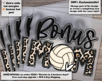 Black Volleyball Bonus Mom Heat Transfer Design - Ready to Press for DTF, Perfect for Gift Customization