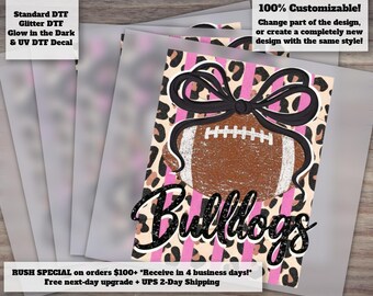 Transferencia Preppy Coquette Bulldogs Football DTF - Transferencia lista para usar con la mascota Bulldog en la camiseta