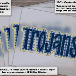 Hand Drawn Trojans Football Embroidery Faux Applique Design | Blue Gold Heat Transfer DTF Ready to Press | Sport Team Decor