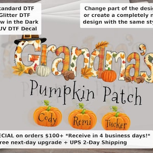 Custom Mimi Pumpkin Patch DTF Transfer | Personalized Grandma Nana Gigi Kids Names | Fall Halloween Ready to Press Shirt Transfer