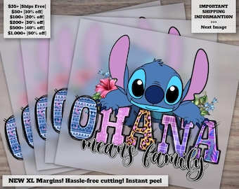 Ohana Family Design - Ready-to-Press Heat Transfer, DTF - Stitch and Western Style - Ideal for Apparel Decoration.
