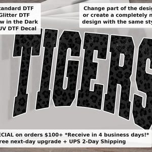 Custom Mascot | Tigers Black Leopard Mascot DTF Transfer - Varsity School Spirit Game Day Ready to Press Shirt