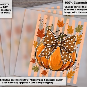 Striped Pumpkin , Fall Vibes Design, Coquette Fall () DTF Transfer Ready to Press