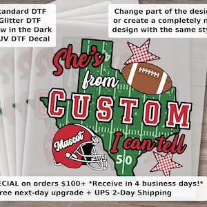 Custom Football Team DTF Transfer - School Spirit State Outline City Gameday Ready to Press Iron On