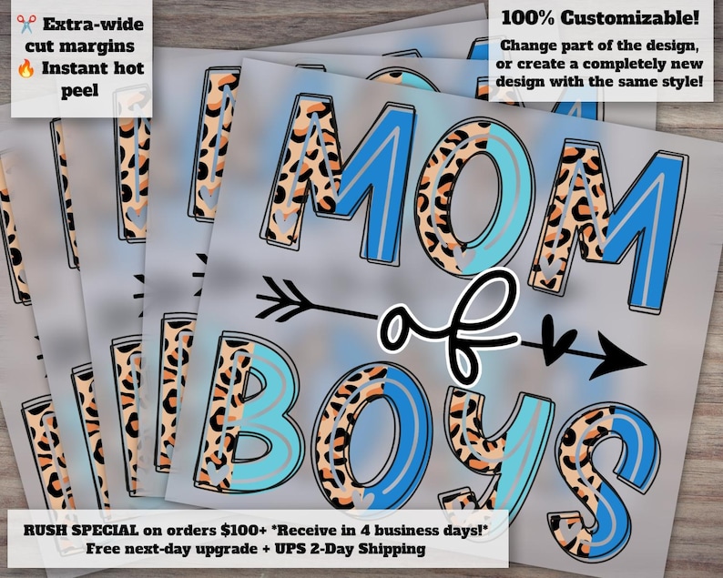 Boys' Mother Day Leopard Design, Ready-to-Press Mama Life Heat Transfer, Direct-to-Film Technology for Moms image 1
