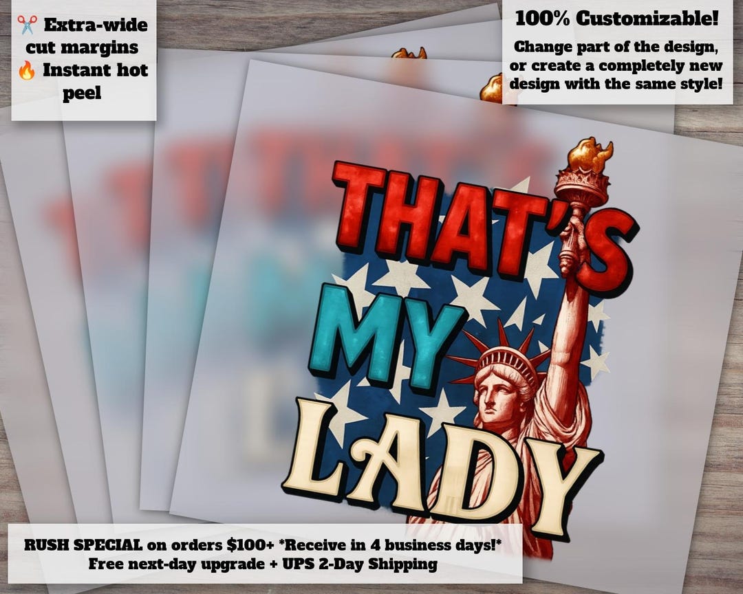 July Lady 4th of July Lady Heat Transfer Design, American Flag and Statue of ...