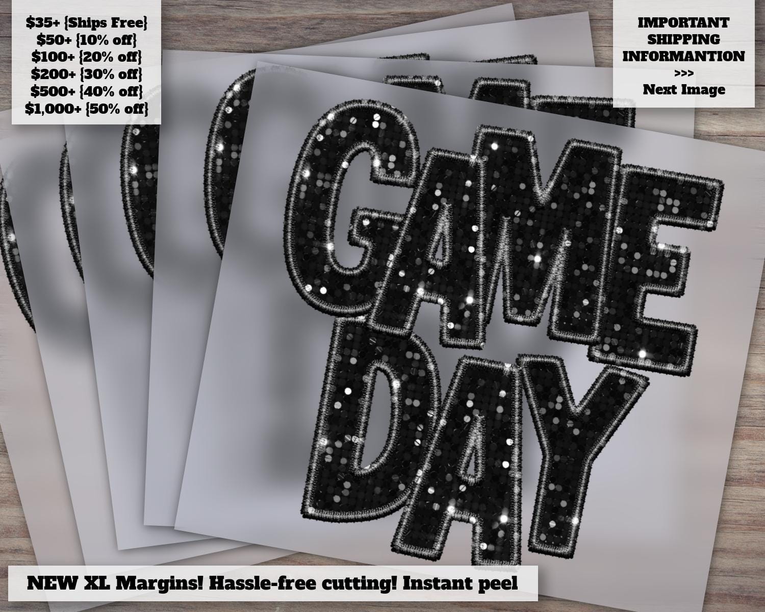 Game Day Sparkle: Faux Embroidery, Sequins, and Glitter - Ready to Press, Heat Transfer, DTF - Black Design