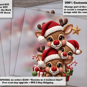 Faux Yarn Christmas Reindeer Heat Transfer DTF Realistic Knitting Design