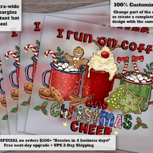 Coffee Lover's Christmas Cheer Design, Seasonal Winter Hot Chocolate Drink, Heat Transfer DTF, Ready-to-Press bild 1